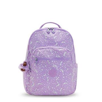 Kipling Seoul Large Printed 15" Backpack Laptop Táska Lila | HU 1663NW